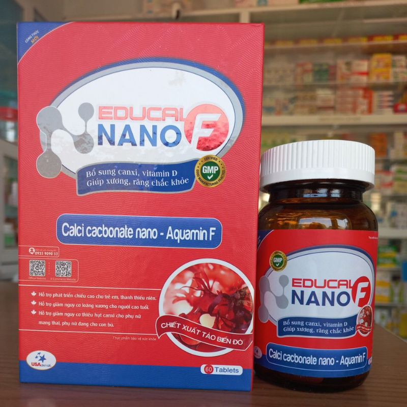 Viên uống canxi EDUCAL NANO F giúp bổ sung canxi, vitamin D giúp xương răng chắc khỏe.