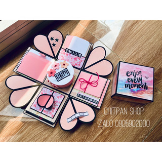 (Free in ảnh)hộp quà dán ảnh lovebox màu hồng