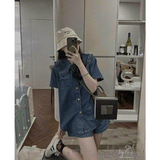 sét jean cổ bèo xanh đậm xinh