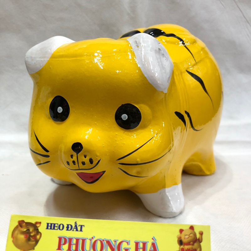 Ống Heo Đất Tiết Kiệm Sơn Phủ Bóng Tiểu Hổ Màu Vàng Tai Trắng Size 22cm * 17cm (hàng bao đẹp)