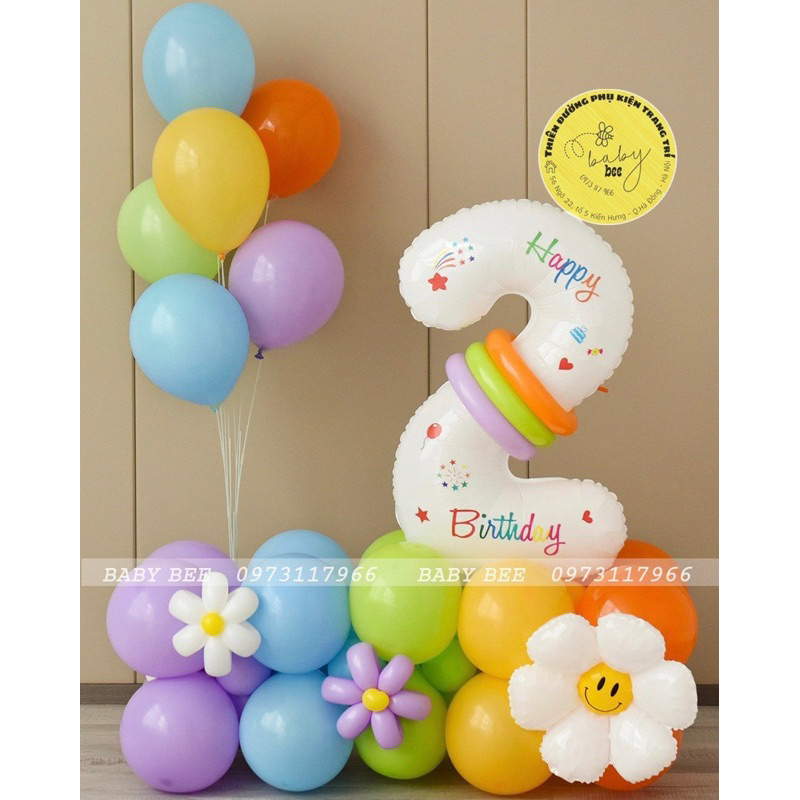 Set bóng trang trí kèm số tuổi siêu xinh Baby bee