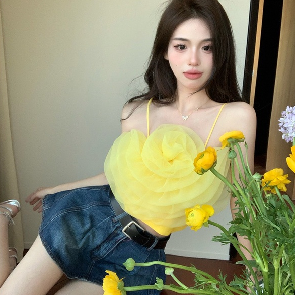 Áo Hoa Voan Xếp 2 Dây Gợi Cảm LSEOUL A23032675 Sang Trọng Ngọt Ngào