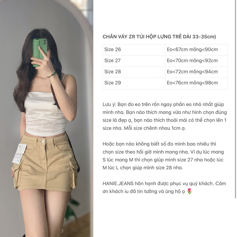 HÀNG CÓ SẴN - Chân váy jeans ZR túi hộp 2 bên có quần bảo hộ nhiều tone màu Rêu - Đen - Vàng Kaki - Trắng Vani | BigBuy360 - bigbuy360.vn