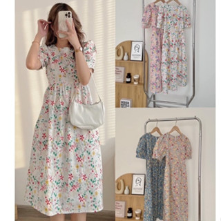   THANH LÝ  Đầm Váy babydoll dáng dài hoa nhí tay bồng chất kate mát ít nhăn Ulzzang style - Momiji Store 