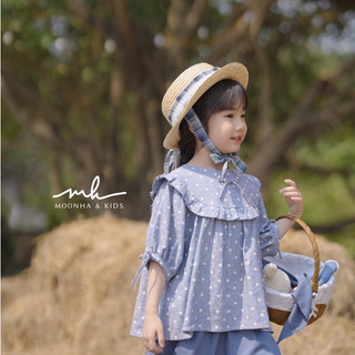 Áo cộc tay bé gái Luna chất linen chấm bi | Luna by Moon Ha & Kids