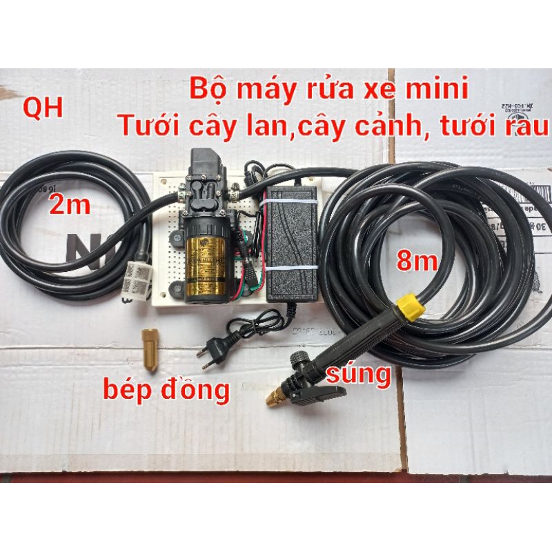 Bộ máy bơm 12V tăng áp tưới lan phun xịt cây cảnh ( Dây đen tay khóa)