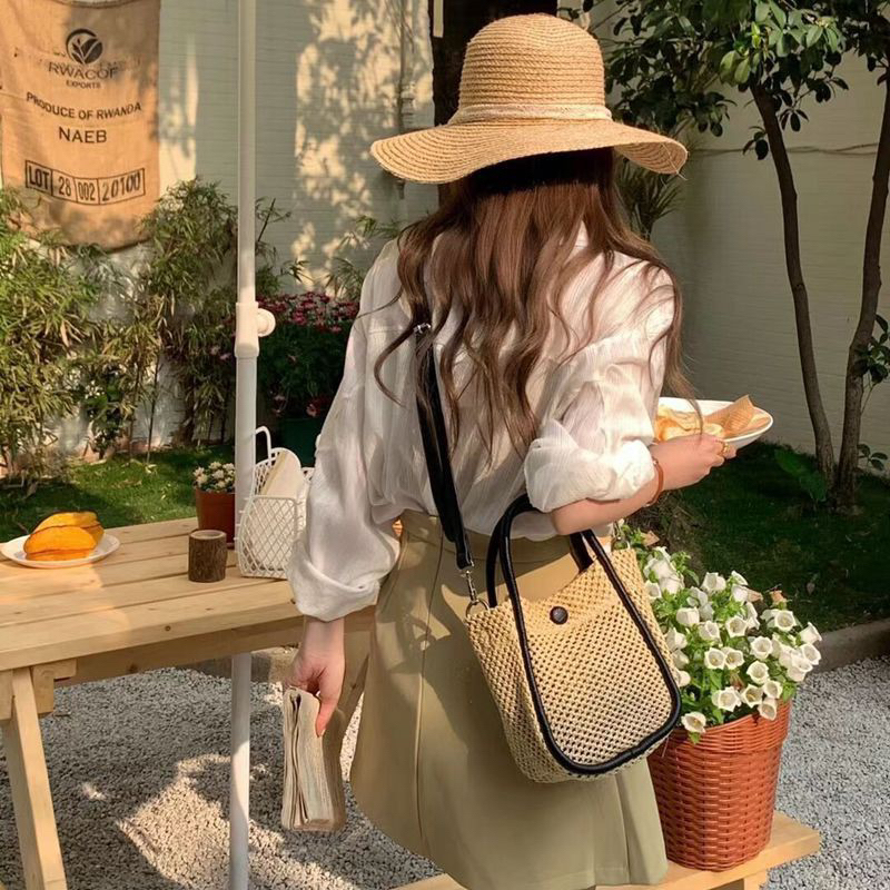 Túi xách tay/ đeo chéo cói dây da - mini bag