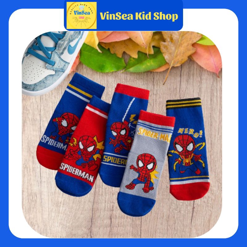 Combo Set 5 Đôi Tất, Vớ Cao Cổ Thoáng Khí, Kháng Khuẩn Mẫu Siêu Nhân/ Hoạ Tiết Cho Bé Trai 1-6 tuổi