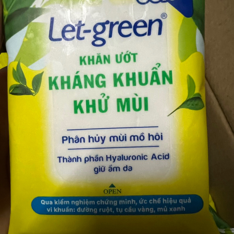 Khăn Ướt Kháng Khuẩn Khử Mùi Let-Green 15 miếng 1 gói (hkm)