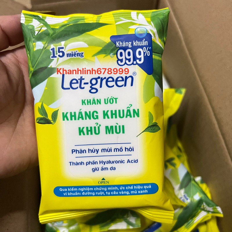 Khăn Ướt Kháng Khuẩn Khử Mùi Let-Green 15 miếng 1 gói (hkm)