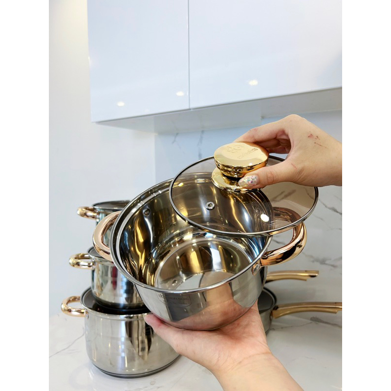 Bộ nồi cao cấp ENGELBERG của Đức 6 món 12 chi tiết inox Dày Dặn, bộ nồi nấu ăn cho gia đình