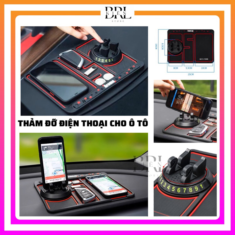 Giá đỡ điện thoại cho ô tô ,xoay 360 độ kèm thảm chống trượt để đồ dùng cá nhân - Giá để điện thoại ô tô đa năng