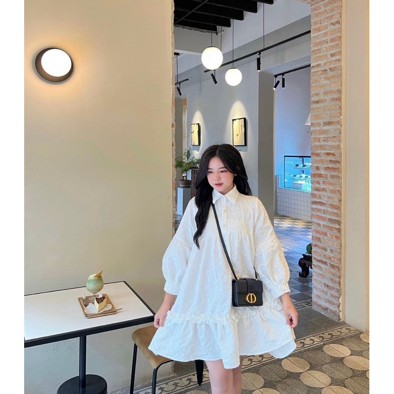 Đầm BaByDoll Trắng Vải Xốp - Hàng Có Sẵn - Kèm Ảnh Thật