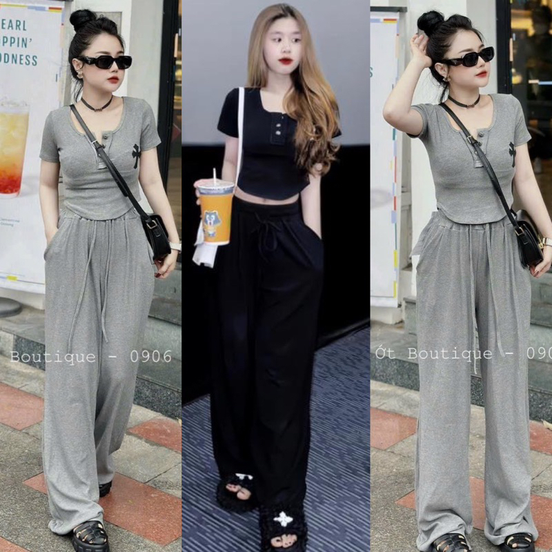 Sét Bộ áo thun Tay Ngắn chữ thập + Quần Xuông Hàng QC