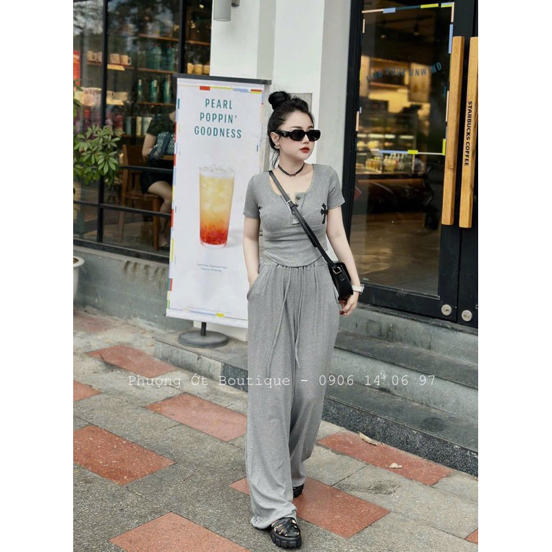 Sét Bộ áo thun Tay Ngắn chữ thập + Quần Xuông Hàng QC