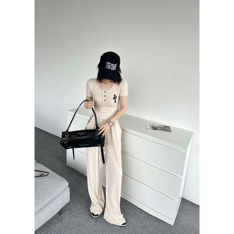 Sét Bộ áo thun Tay Ngắn chữ thập + Quần Xuông Hàng QC