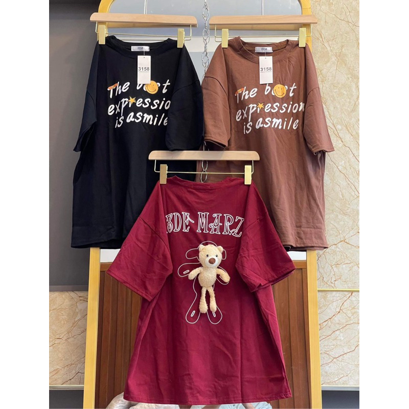 Áo Thun Cotton Khô 3158 -In Hình Đính Gấu