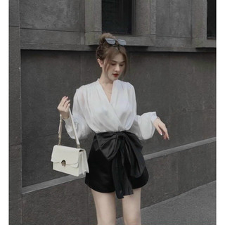 (SHOP NÀNG BÉO BIGSIZE 50KG ĐẾN 90KG ) set áo sơ mi đắp chéo và quần váy