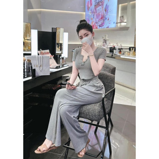 Set bộ áo thun phối nút quần ống suông