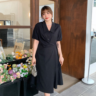 Đầm maxi big size đen cổ bẻ công sở 65kg-110kg