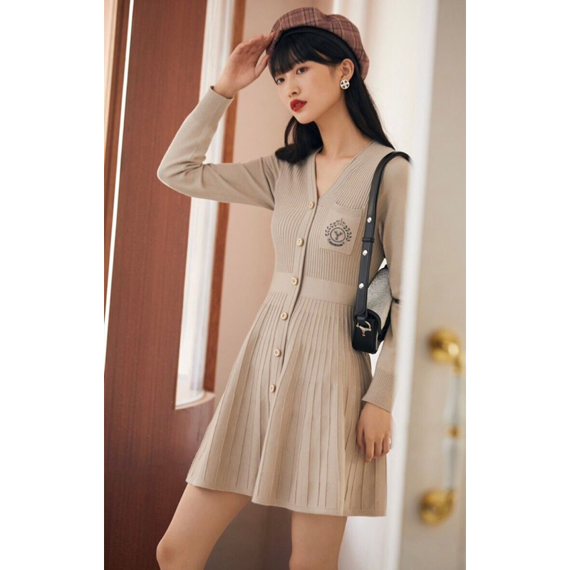 Đầm len dệt kim xếp ly tiểu thư Vero Moda