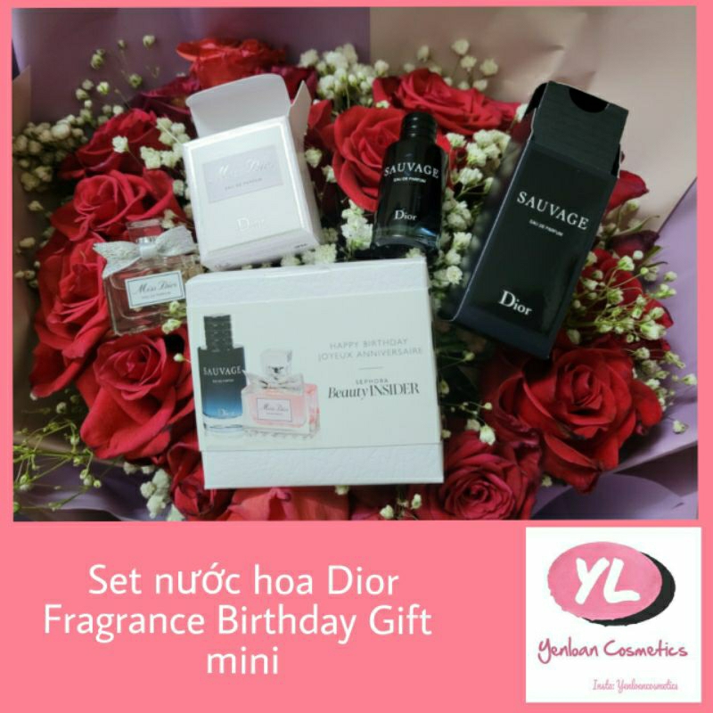 Set nước hoa Dior Fragrance Birthday Gift Set Nam Sauvage 10ml, Nữ Miss Dior eau de parfum mini 5ml