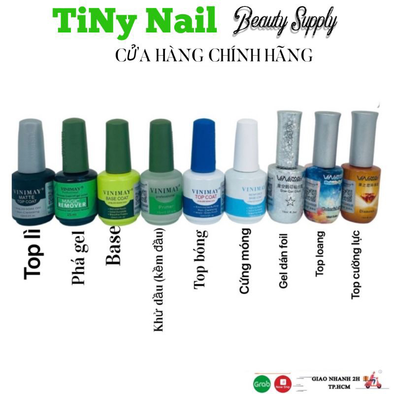 Đủ Bộ Vinimay: Base, Top ,Cứng Móng, Top Lỳ, Cường Lực, Khử Dầu, Gel Giọt Sương, Gel Loang hàng chính hãng