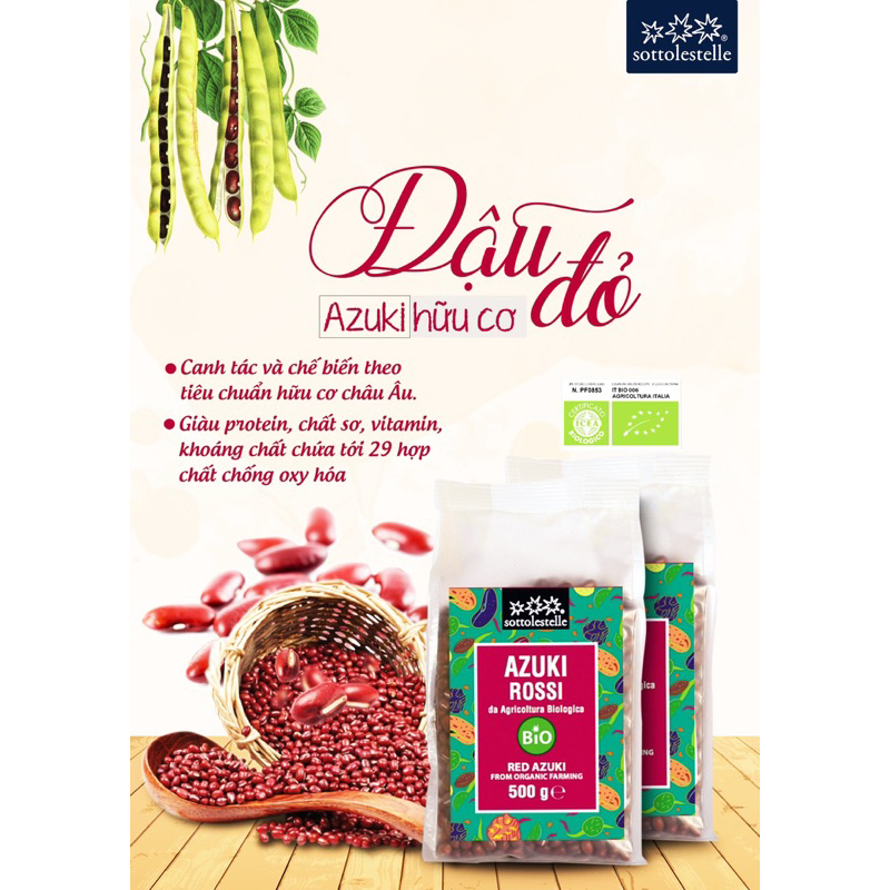 Đậu Đỏ Azuki Hữu Cơ 500g Sottolestelle Organic Red Azuki