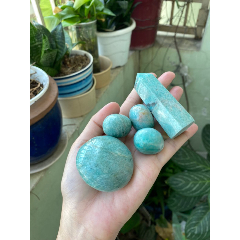 Đá thiên nhiên AMAZONITE trang trí thanh tẩy - Vòng tay - Trụ - Cầu - Palm - Tumbled Stone - Thô - NATURAL AMAZONITE