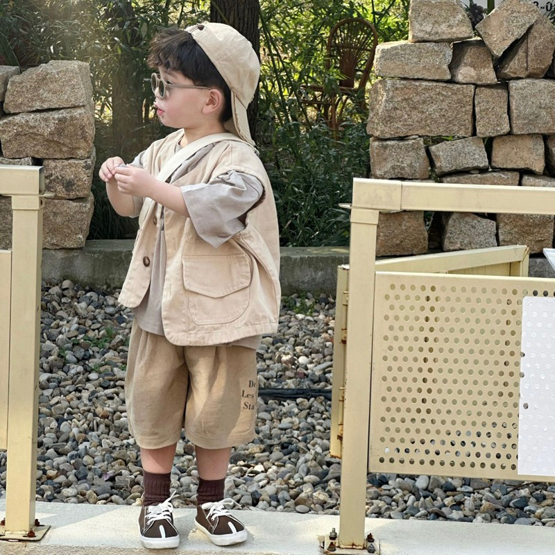 Áo Khoác Gile Be Kaki Mềm Cho Bé