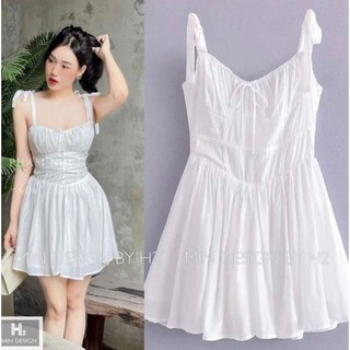 Đầm tơ trắng 2 dây dáng ngắn xinh xắn