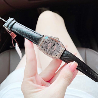 Đồng hồ đeo tay nữ chính hãng Guou dây da mặt bầu dục đẹp viền đính đá chống nước G8200