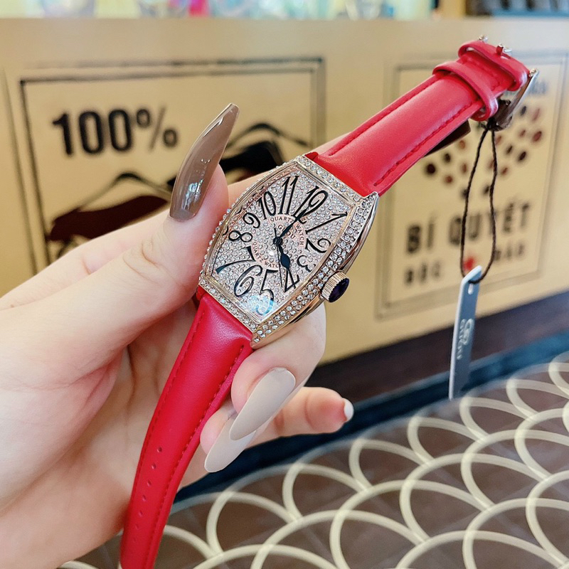 Đồng hồ đeo tay nữ chính hãng Guou dây da mặt bầu dục đẹp viền đính đá chống nước G8200 | BigBuy360 - bigbuy360.vn