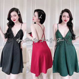 Đầm ngủ sexy lụa satin Váy ngủ sexy, váy ngủ nữ 2 dây lụa satin mềm mịn mặc ngủ thoải mái sang trọng <58kg