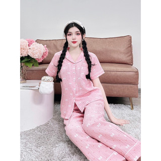 Bộ Tay Ngắn quần dài pyjama mặc nhà lụa xốp mới