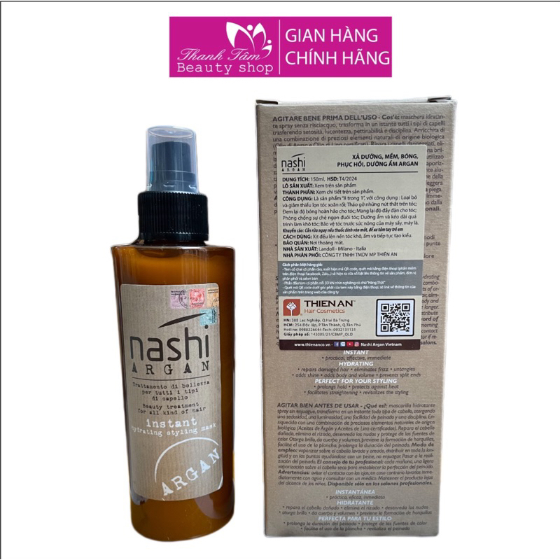 Xịt dưỡng xả khô làm phồng tóc NASHI ARGAN HYDRATING Styling Mask Leave-in 150ml - new 2023