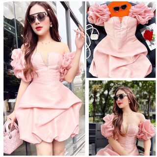 Đầm cup bí phối bèo tay tặng kèm hoa tai thời trang