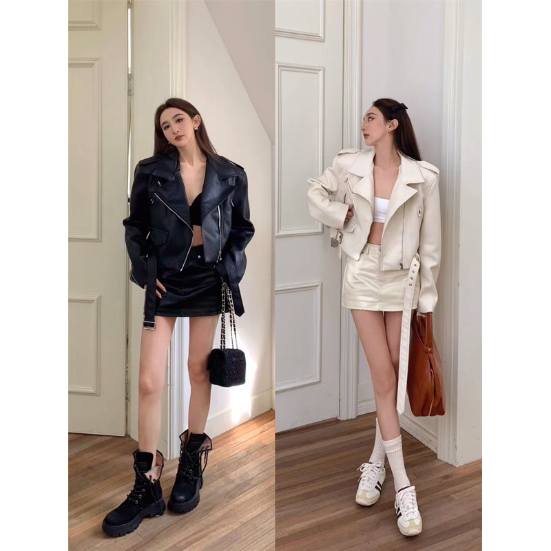 SET ÁO KHOÁC DA VÀ CHÂN VÁY PHONG CÁCH HÀN QUỐC (BÁN RỜI)