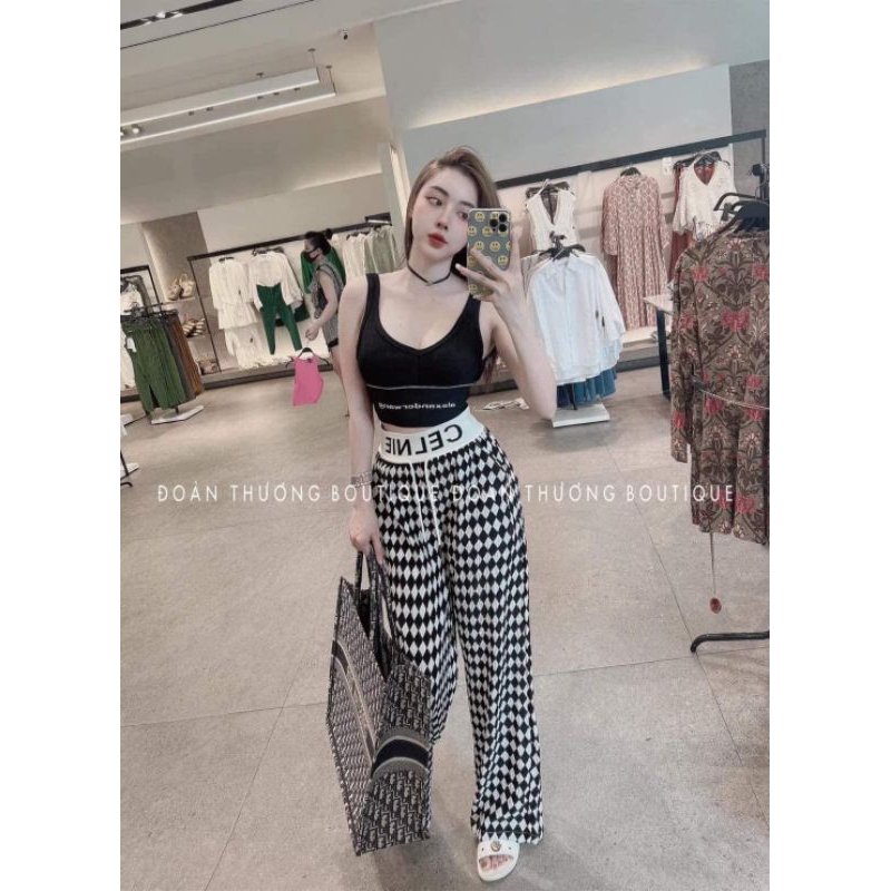 Quần suông dệt bo phối chữ QC loại 1 ( video tự quay cận chất )