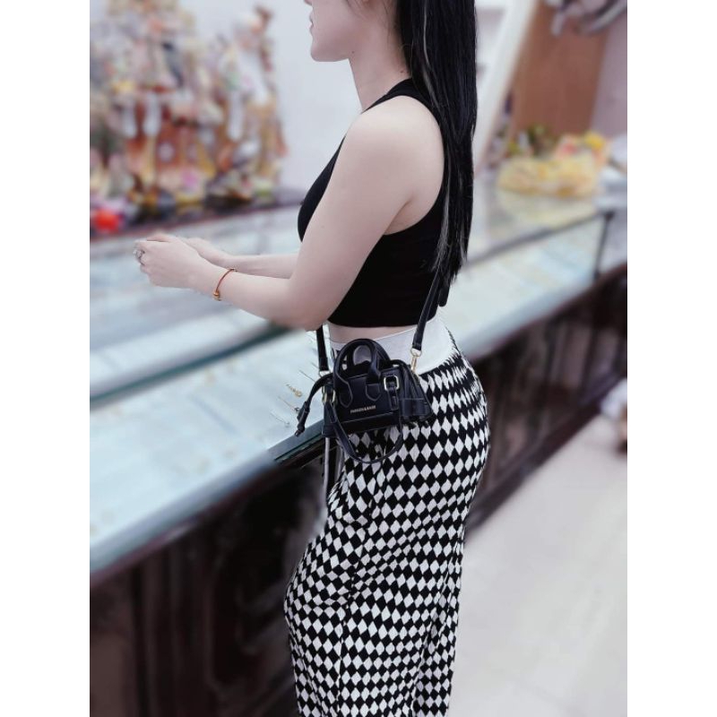 Quần suông dệt bo phối chữ QC loại 1 ( video tự quay cận chất )