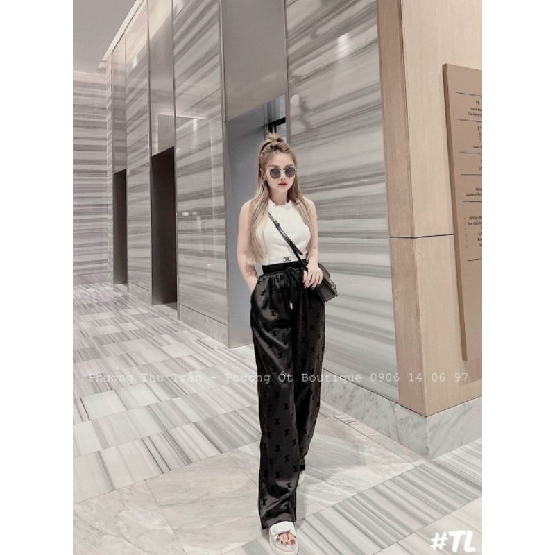 Quần suông dệt bo phối chữ QC loại 1 ( video tự quay cận chất )