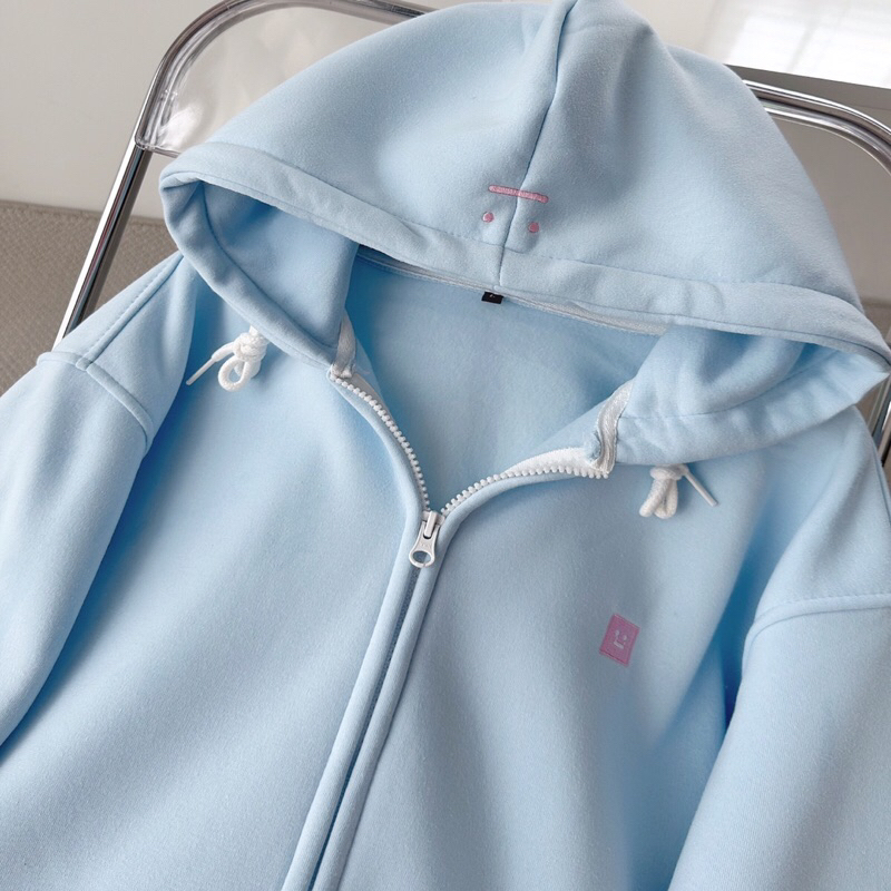 Áo khoác hoodie zip nỉ lót bông icon mặt cười hồng _HT.Store96