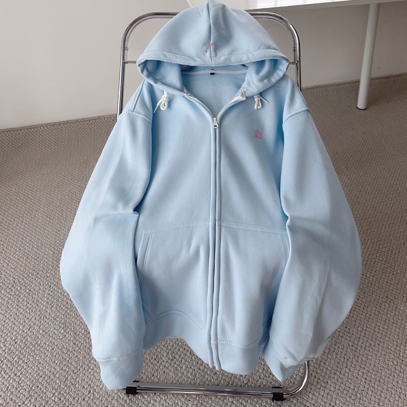 Áo khoác hoodie zip nỉ lót bông icon mặt cười hồng _HT.Store96