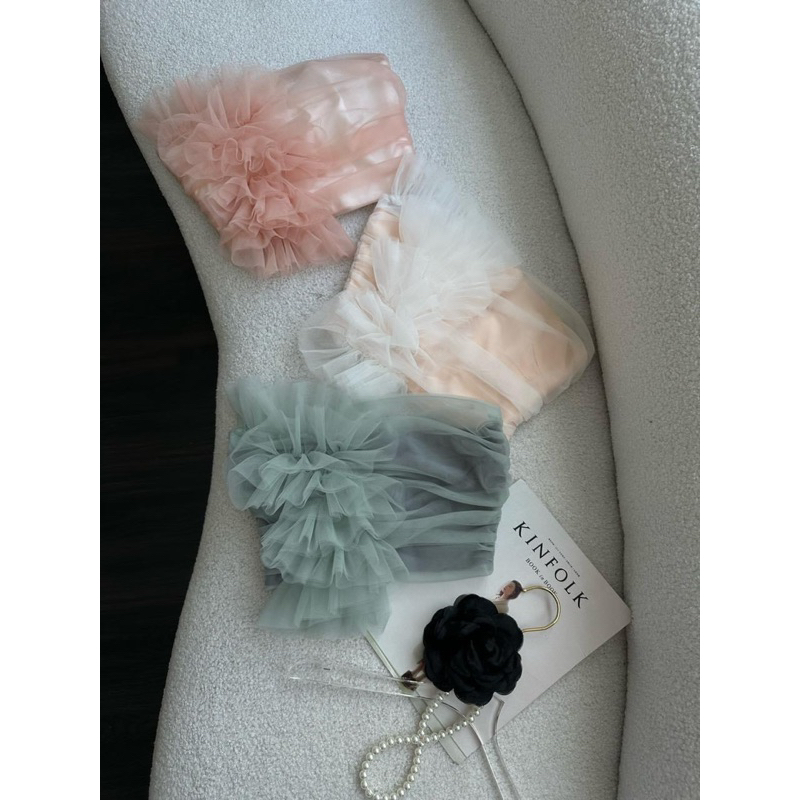 Áo Ống Mút Ngực Bèo 1 Bên Croptop Lưới Nhún