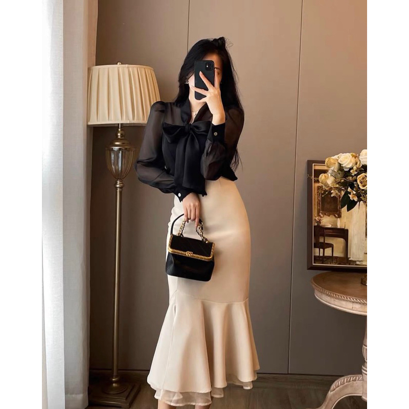 Sơ mi thắt nơ công sở Hàn quốc