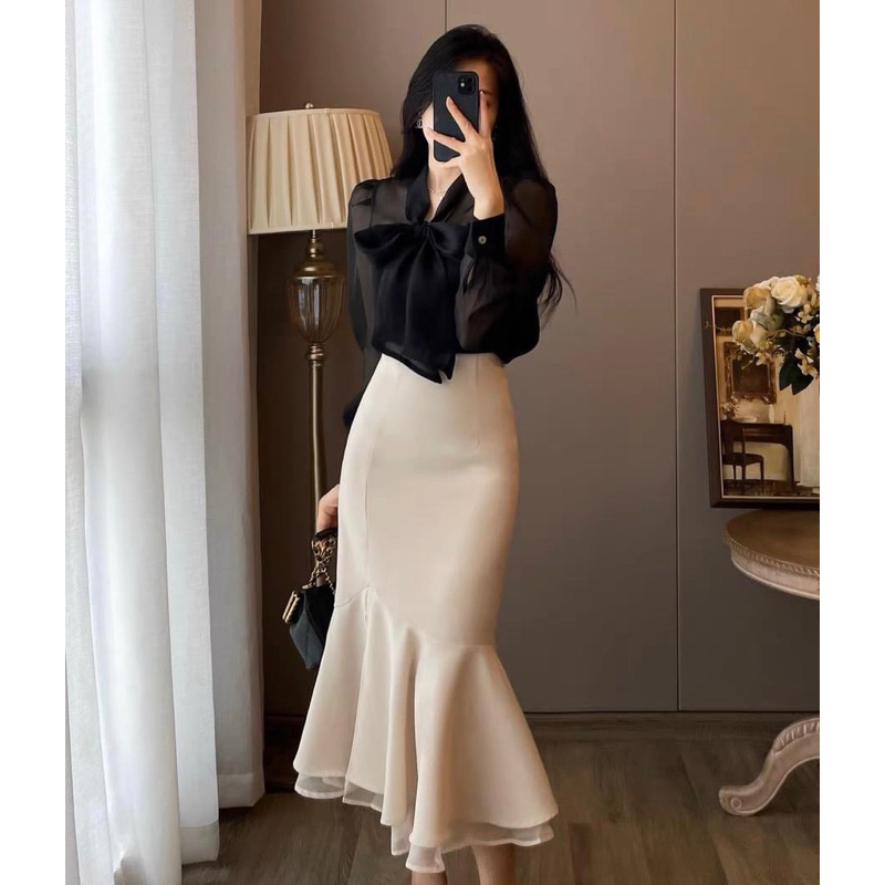 Sơ mi thắt nơ công sở Hàn quốc