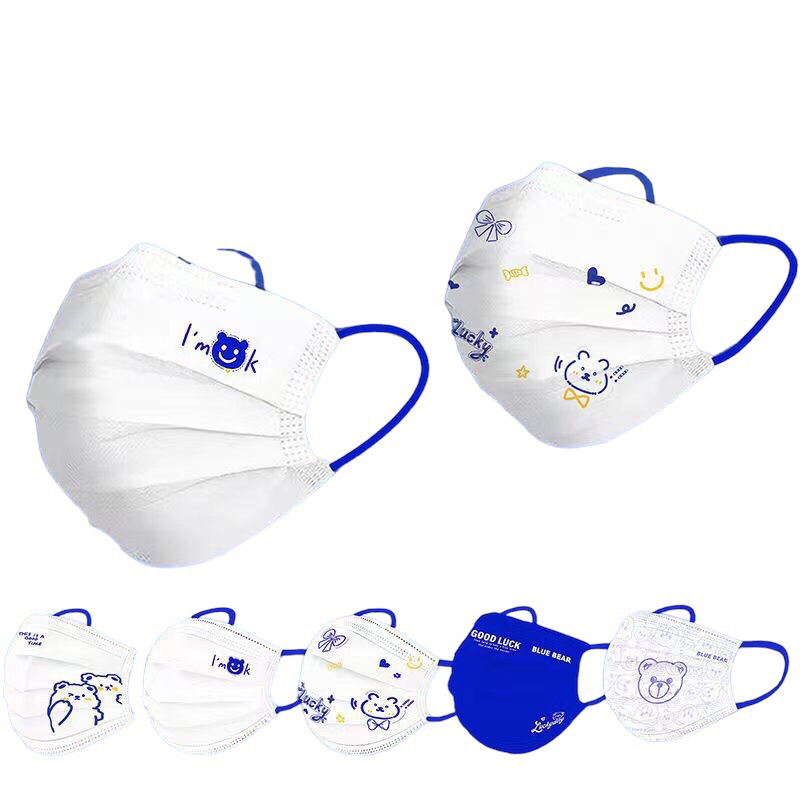 Khẩu trang in hình Gấu Xanh bộ gồm 5 hình dành cho người lớn