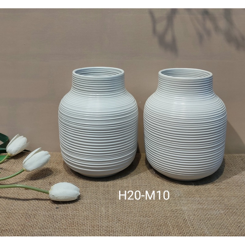 Lọ hoa decor gốm sứ Bát Tràng vân ganh men trắng và nâu mộc dáng bóng đèn