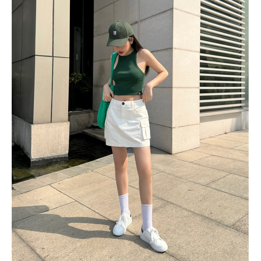 Chân váy túi hộp HEYBEE chất vải kaki, có lót quần bên trong, 2 màu - ELLIE SKORT HT788