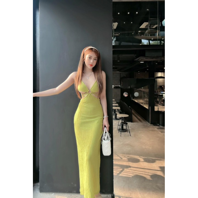 ĐẦM BODY CỔ YẾM KHOEN KHUYẾT HỞ EO DÁNG DÀI SEXY